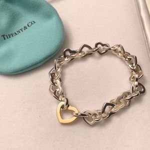 Tiffany & Co Silver & 14K Gold Heart Link Bracelet